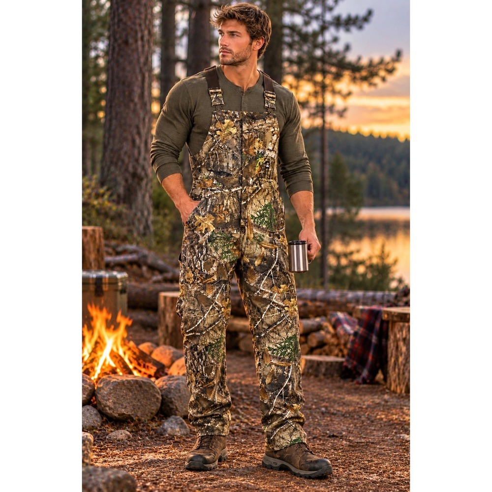 Berne Bib Overalls XL Hunting Camo Realtree Insulated Quilted Lined Workwear